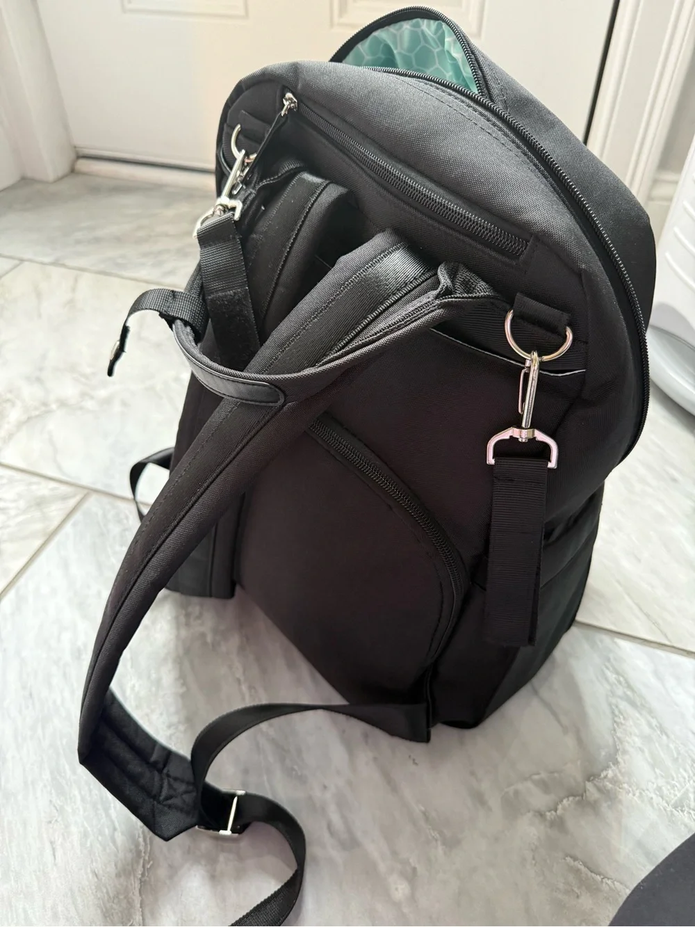 Black Diaper Backpack with Green Interior Honeycomb interior
